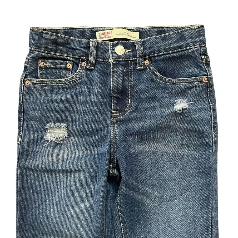 Levi’s‎ Strauss Signature Jeans Girls Size 8 Regular Blue Distressed Adjustable